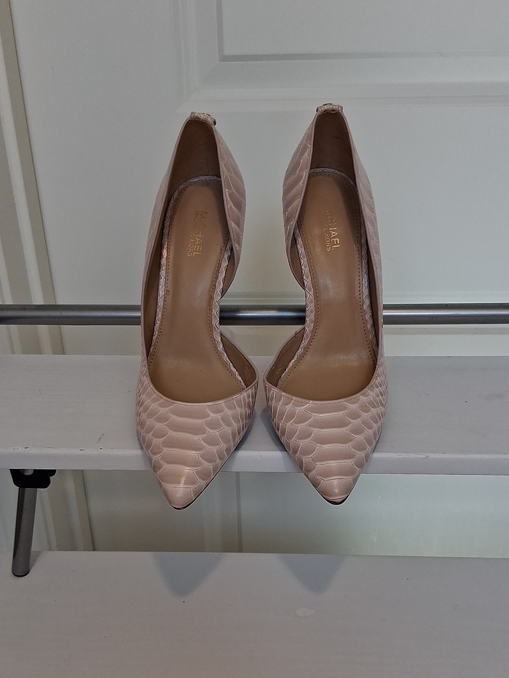 These Are Snake Skinned Michael Kors Blush Textured Pointed-Toe Pumps